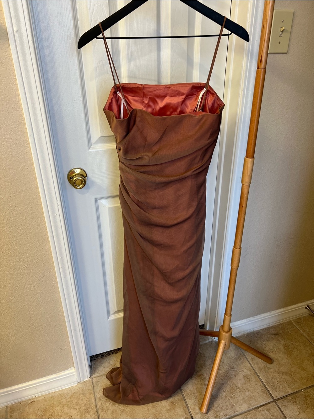 Vintage Watters Copper Brown Spaghetti-Strap Bridesmaid Dress - Picture 4 of 9